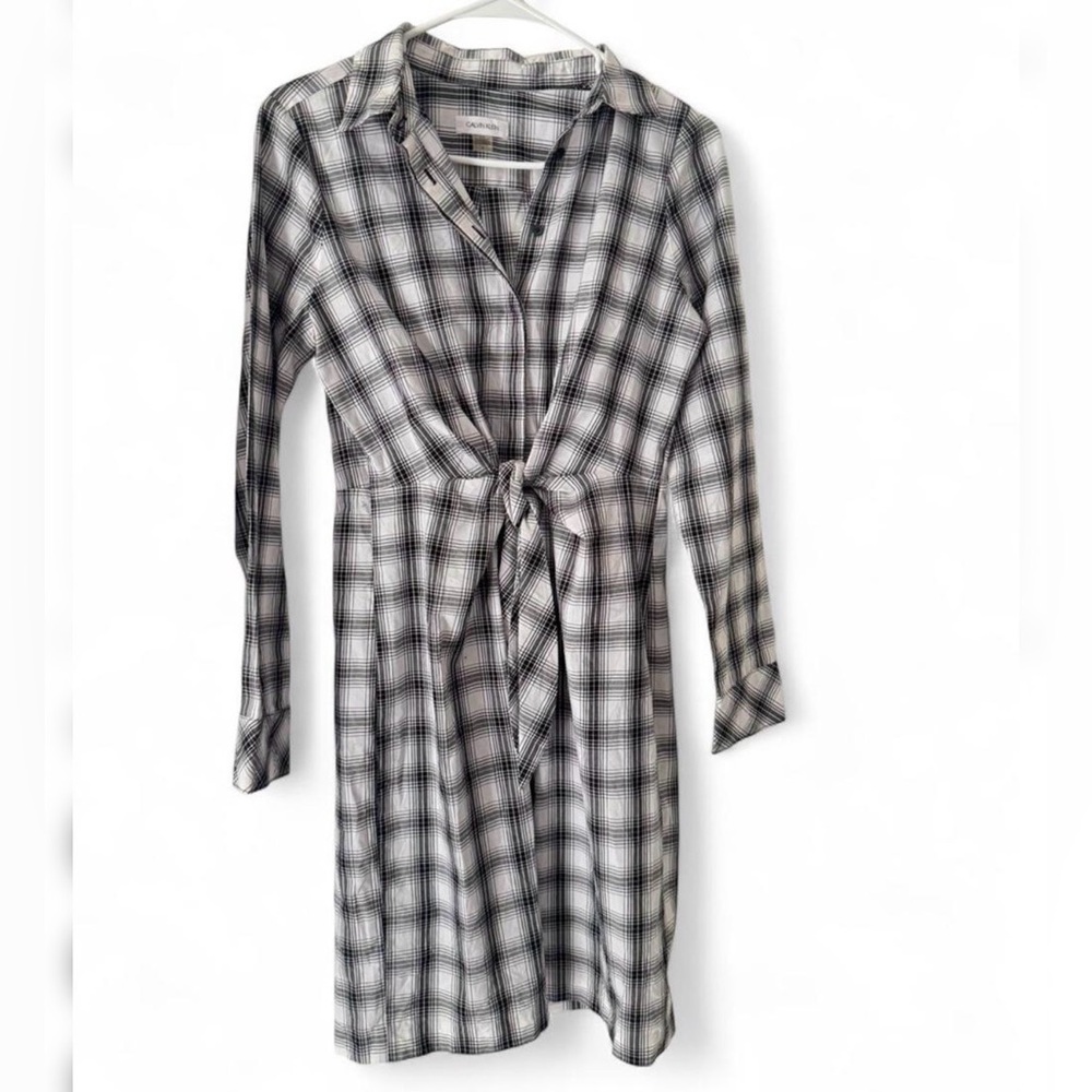 Calvin Klein Black & White Plaid Button-Up Shirt dress